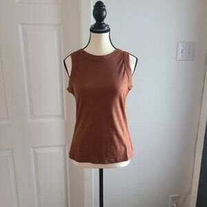 Brown Tank Top Sleeveless Racerback High Neck Casual Basic Cotton Ribbed